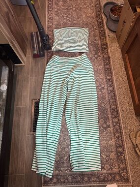 Women’s Green & White Striped Boot Cut Pants Set